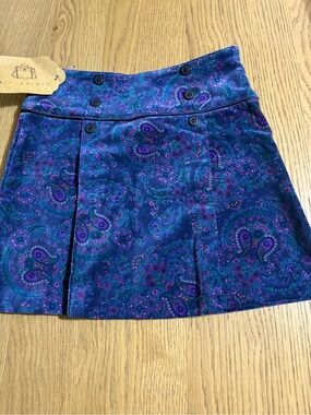 Girls' Paisley Pleated Mini Skirt in Teal and Purple
